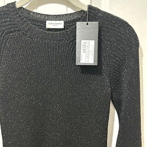 SAINT LAURENT black ribbed long sleeve top 
Metallic knit tunic sweater